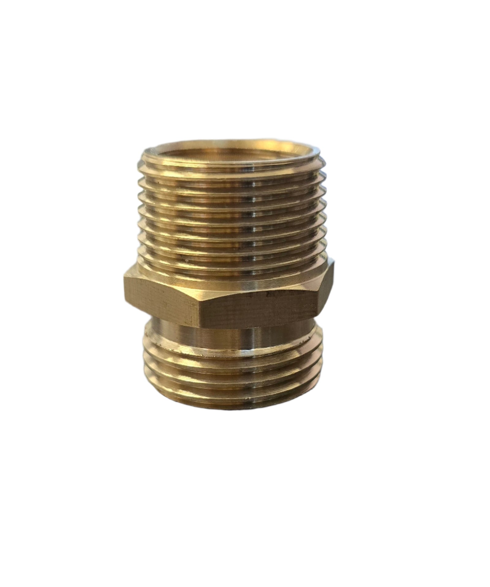 5079(A) Brass Adapter – ¾″ M NPT to ¾″ GHT + ½″ F Combo