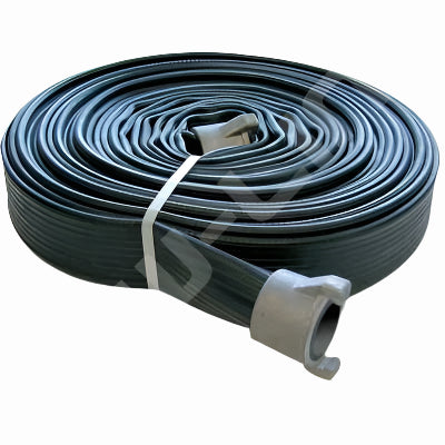 2.5" x 10' Black Ribbed Rubber Layflat Hose w/INST Couplings