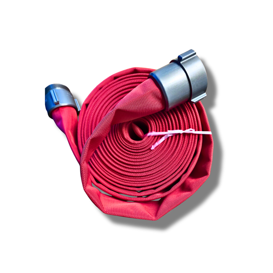 50ft 2.5" Red Single Jacket Hose, PU Lining, C/W Alum BAT 300PSI