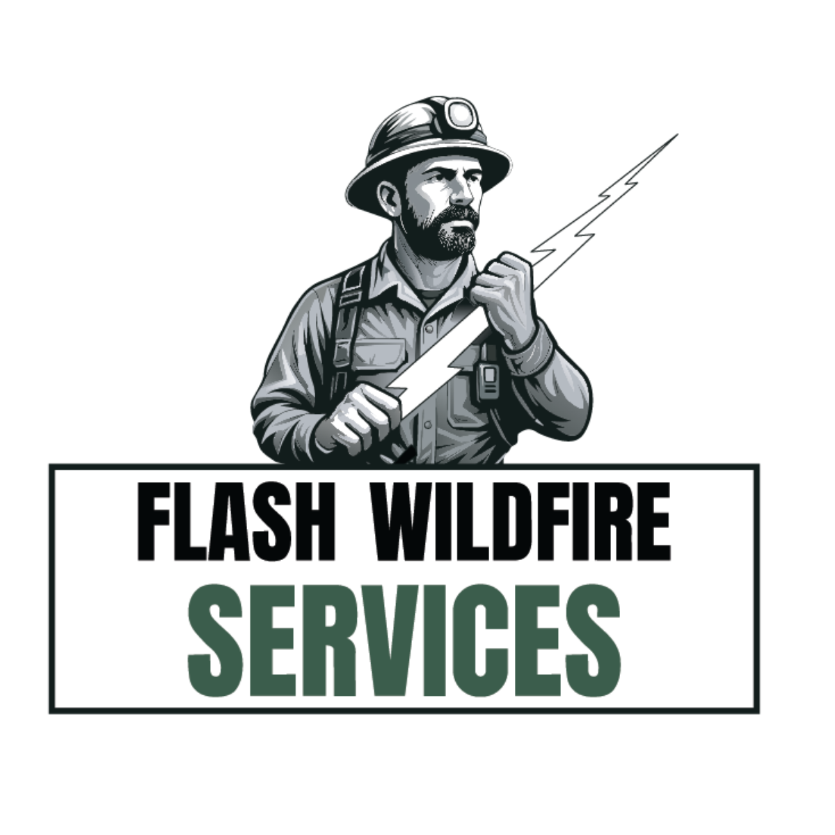 Logo for Flash Wildfire Services featuring a firefighter holding a hose.