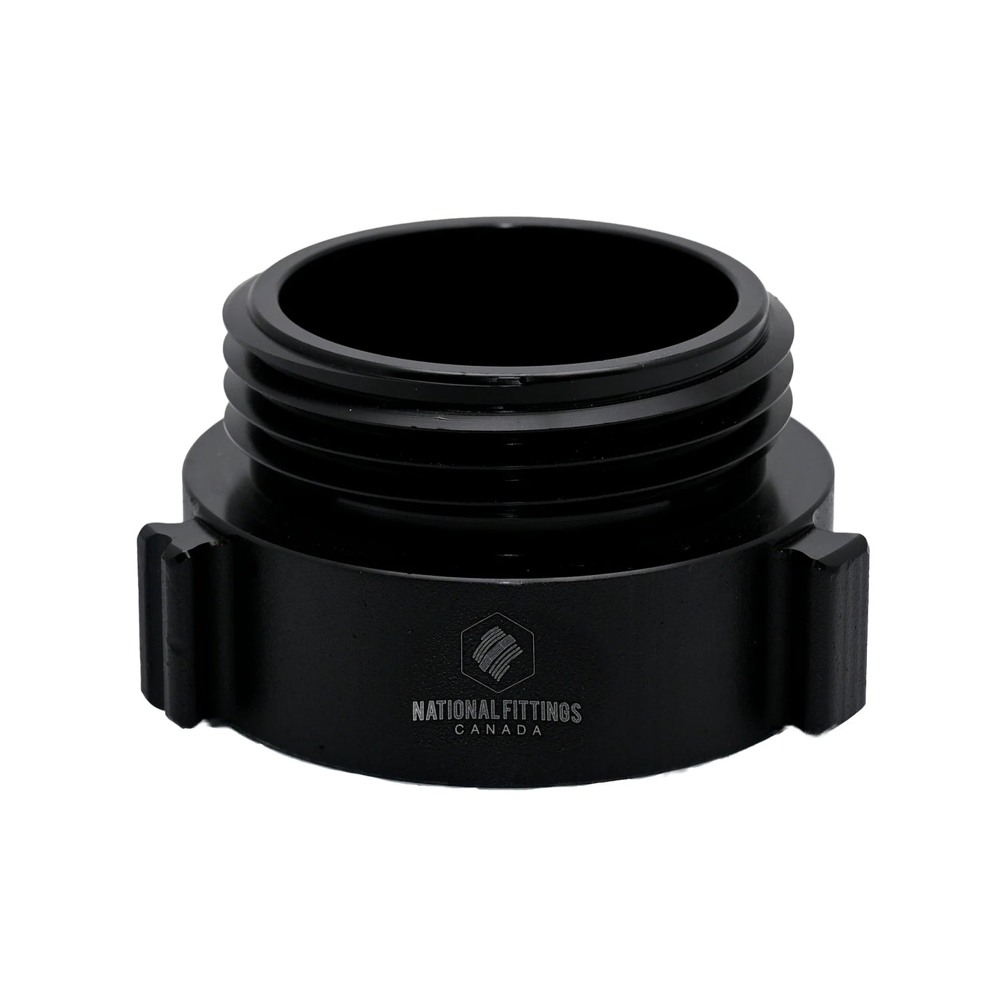 Black fitting with 'National Fittings Canada' logo on a white background