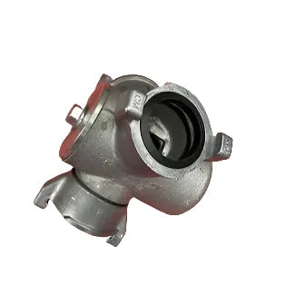 Heavy-duty aluminum Siamese 3-way open valve with three forestry connection outlets, designed for efficient water distribution in firefighting and forestry applications. Side View