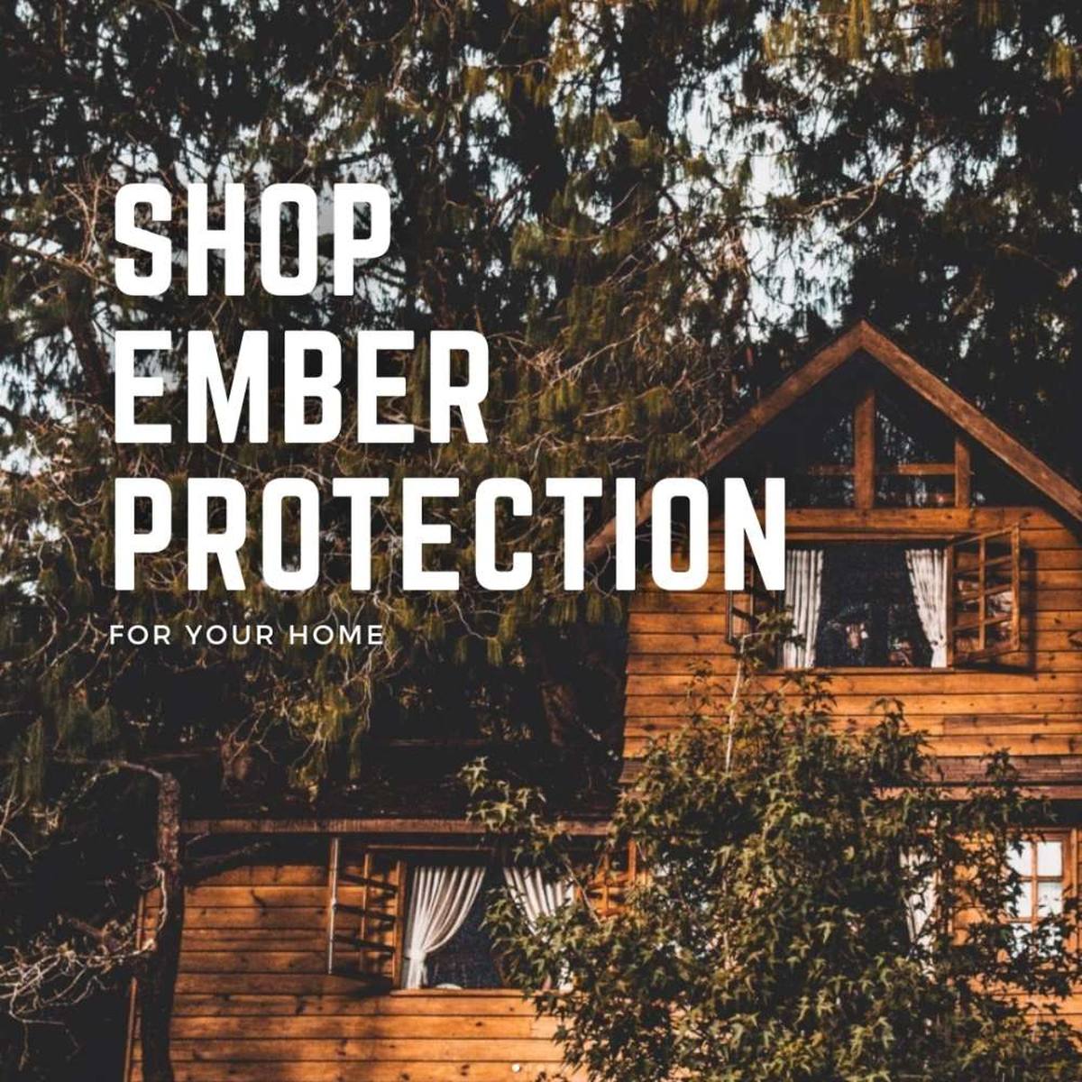 Residential cabin with trees promoting ember protection solutions for wildfire readiness
