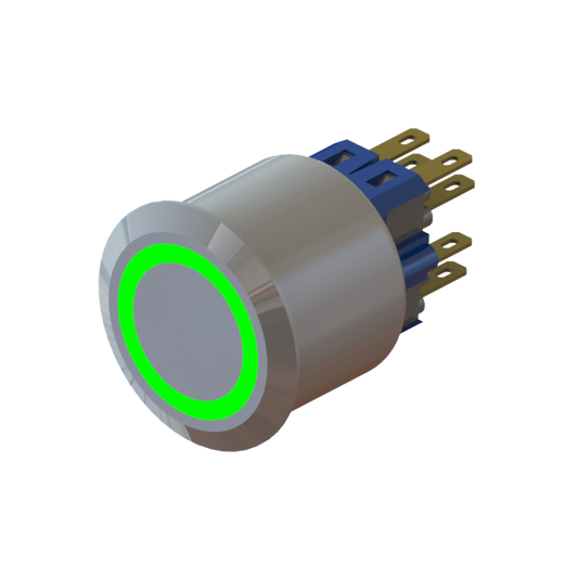 SWITCH PUSH BUTTON 1" S/S GREEN LED 4PST 2A 12V