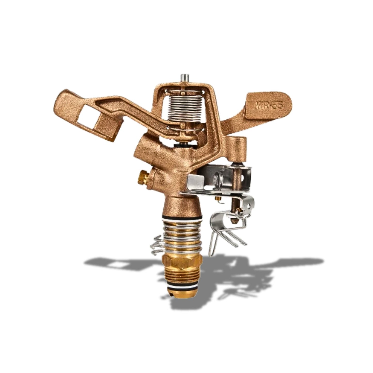 Bronze sprinkler head on a white background