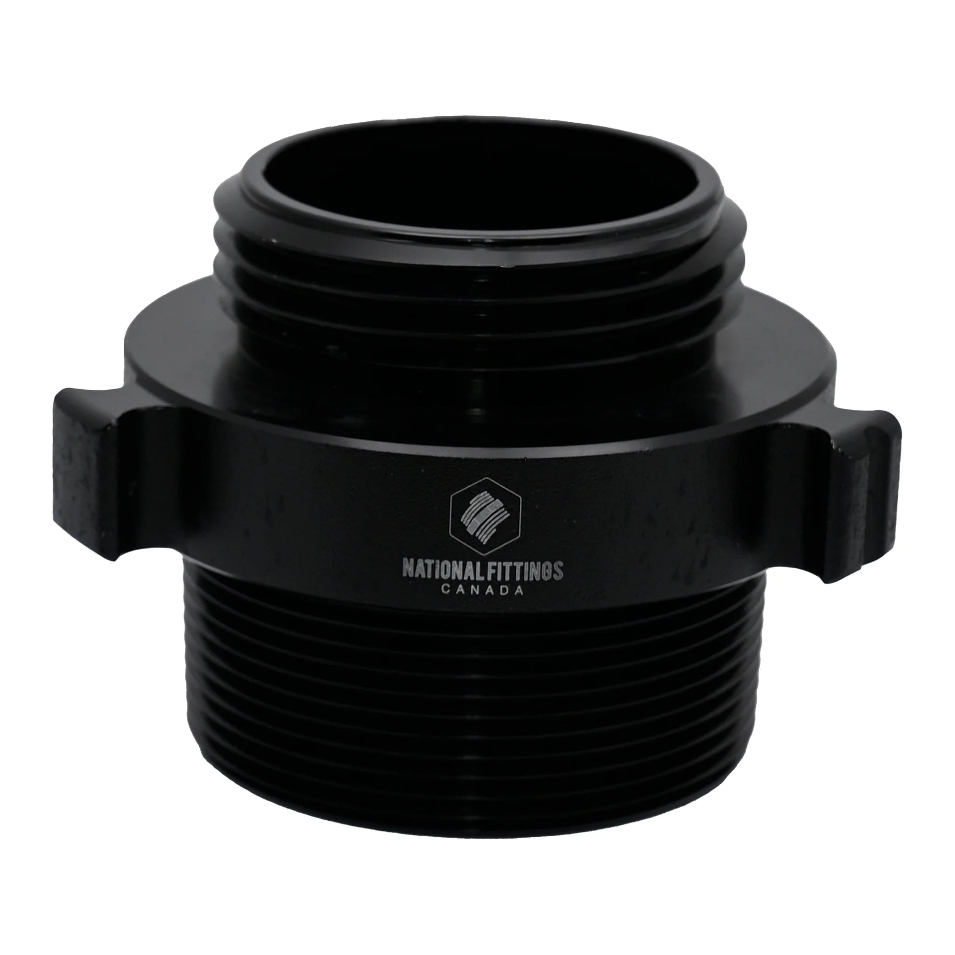 Black pipe fitting with National Fittings Canada logo on a white background