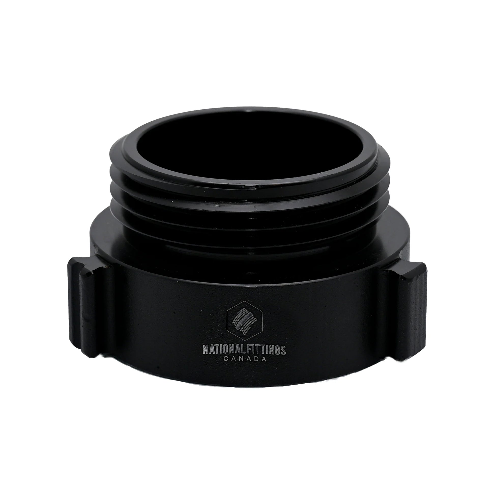 Black fitting with 'National Fittings Canada' logo on a white background